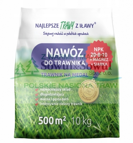 Nawóz długodziałający do trawnika z magnezem i siarką Trawy z Iławy 10kg